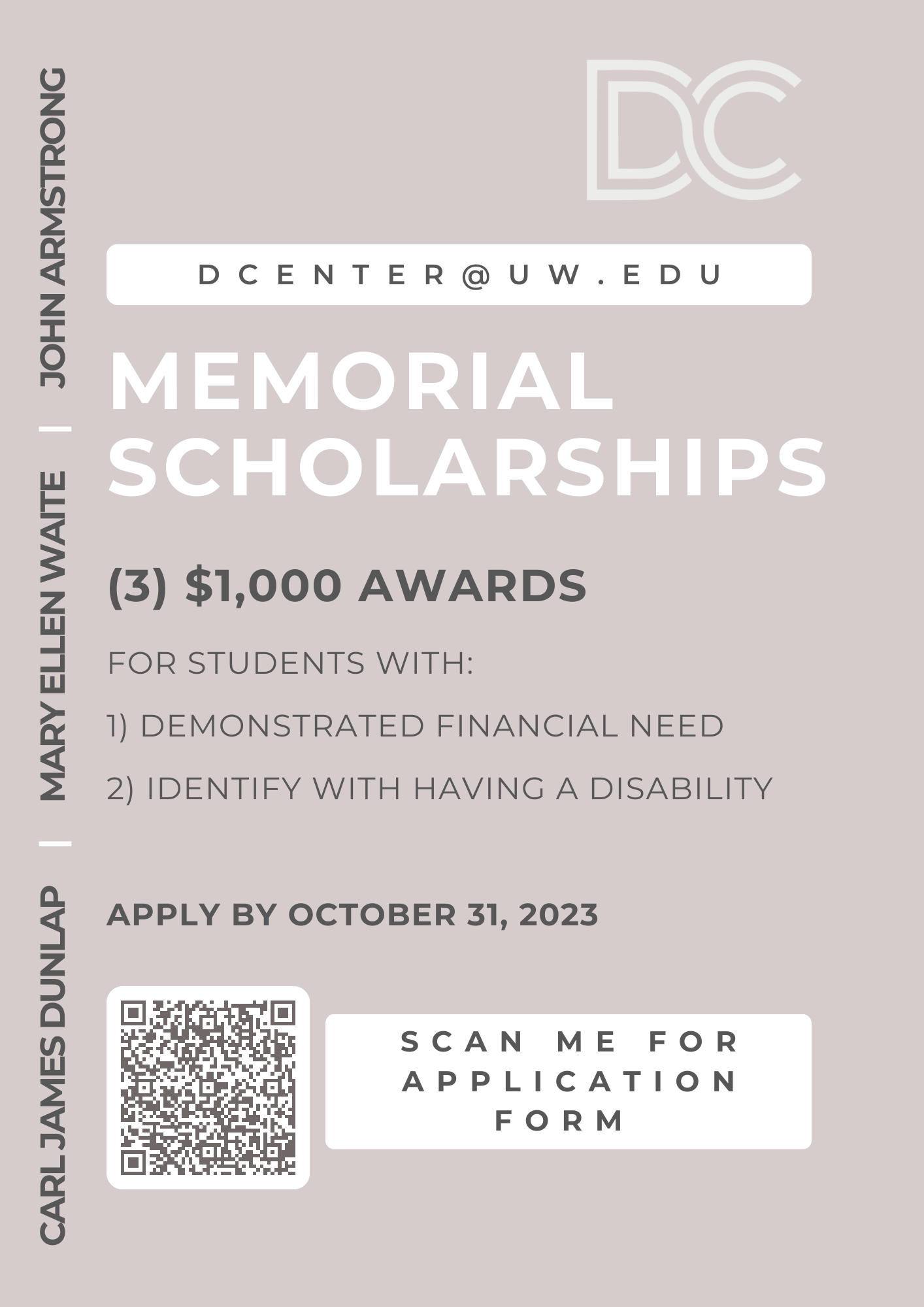 D Center Memorial Scholarship Announcement