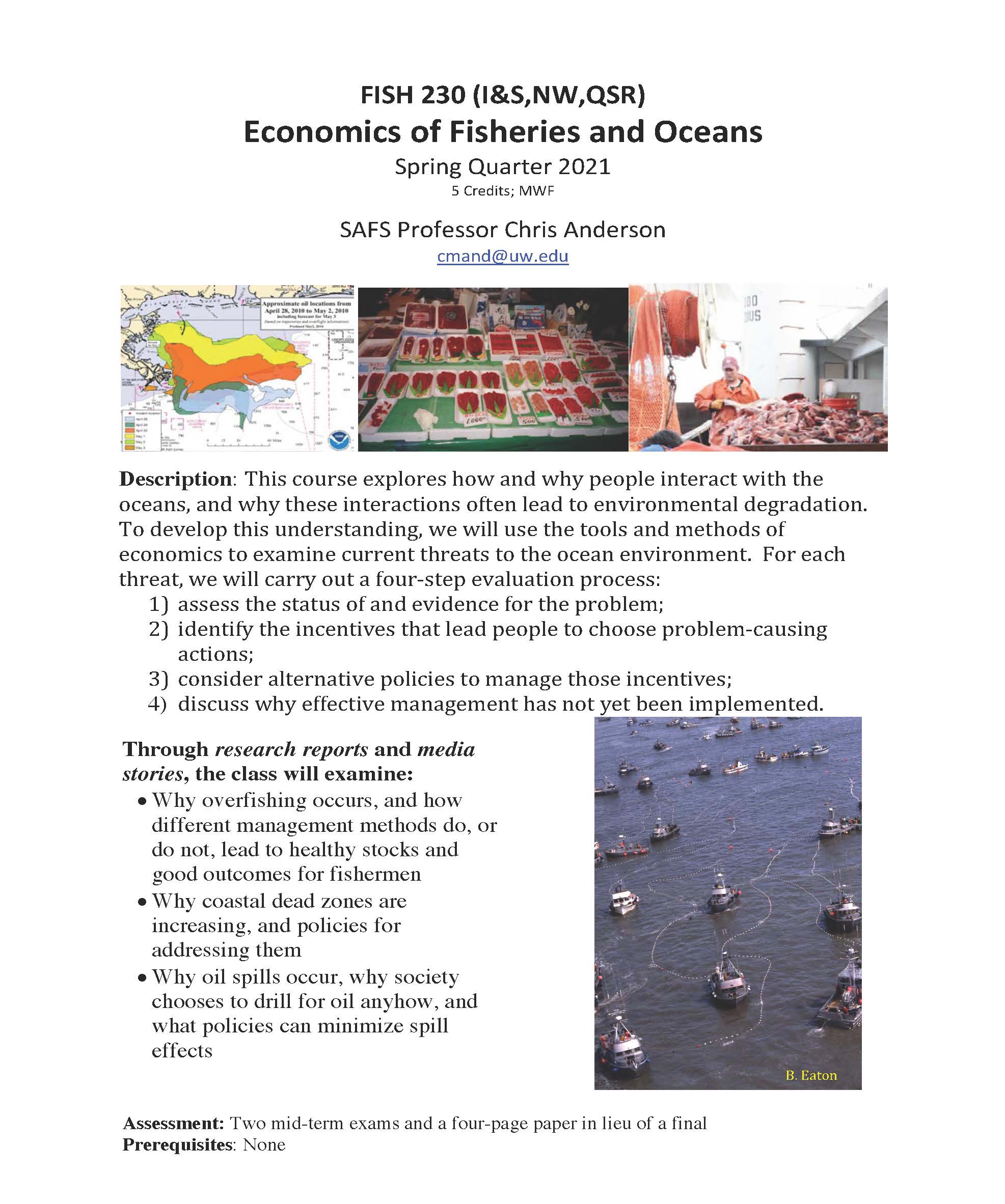 Spring Course FISH 230 Economics of Fisheries & Oceans Department of