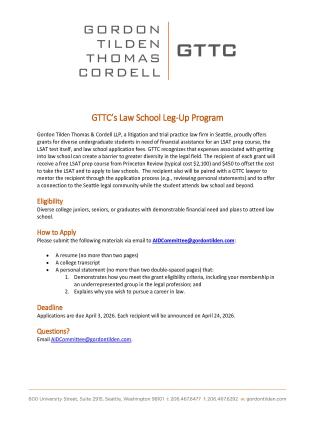 2026 GTTC Law School Leg Up Program Flyer