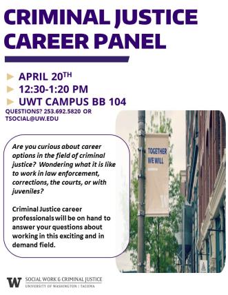 uw tacoma criminal justice career panel april 20th department of panel flyer