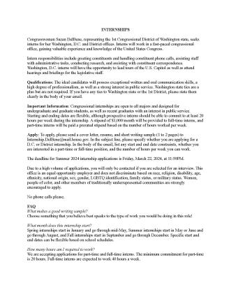 Congresswoman DelBene - Summer 2024 Internship Application