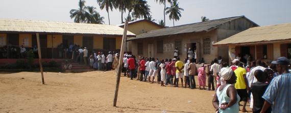 Citizens from Ghana waiting in line to vote