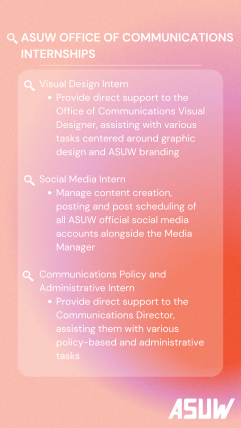 Red and pink soft gradient UI reminder for ASUW Office of Communications Internship