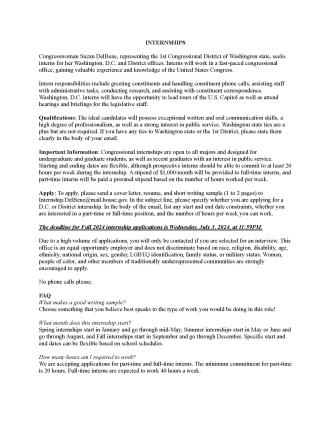 Rep. DelBene Fall 2024 Internship Description