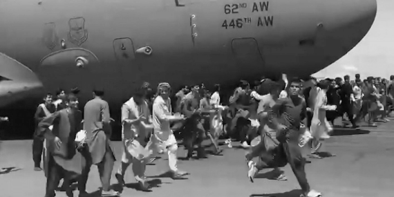 Afghan Refugees Running by Planes