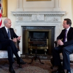 Vice President Joe Biden meets with British Prime Minister David Cameron at 10 Downing Street, in London, United Kingdom, Feb. 5, 2013