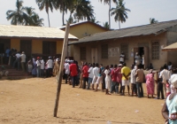 Citizens from Ghana waiting in line to vote