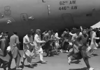 Afghan Refugees Running by Planes