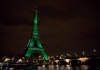 The Eiffel Tower Is Illuminated in Green to Celebrate Paris Agreement's Entry into Force