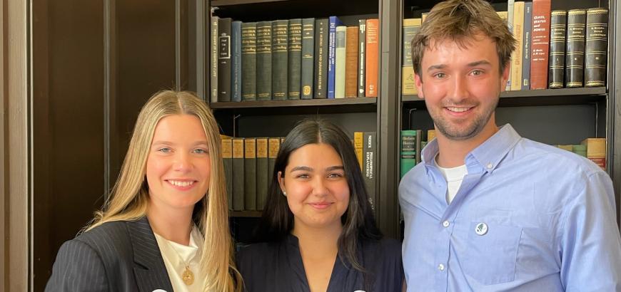 Kate Lawson (Managing Editor for ‘25-‘26), Zoe Stylianides (Founder and Editor-in-Chief ‘24-‘25(, and Luke McFadden (Editor-in-Chief for ‘25-‘26) attending the UWJPS End of Year Award Ceremony in 2025